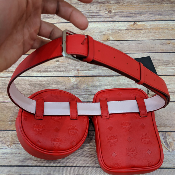 MCM Essential Monogrammed Double-Pouch Viva Red - Picture 3 of 8